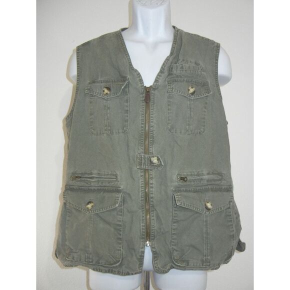 LL Bean Vest Mens Large Beige Fly Fishing Hunting Safari Zip Up Ripstop Utility - Picture 1 of 14